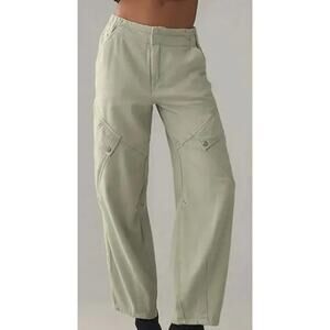 Anthropologie Pilcro Green Barrel Leg Cargo Pants Cotton Utility Trousers 32